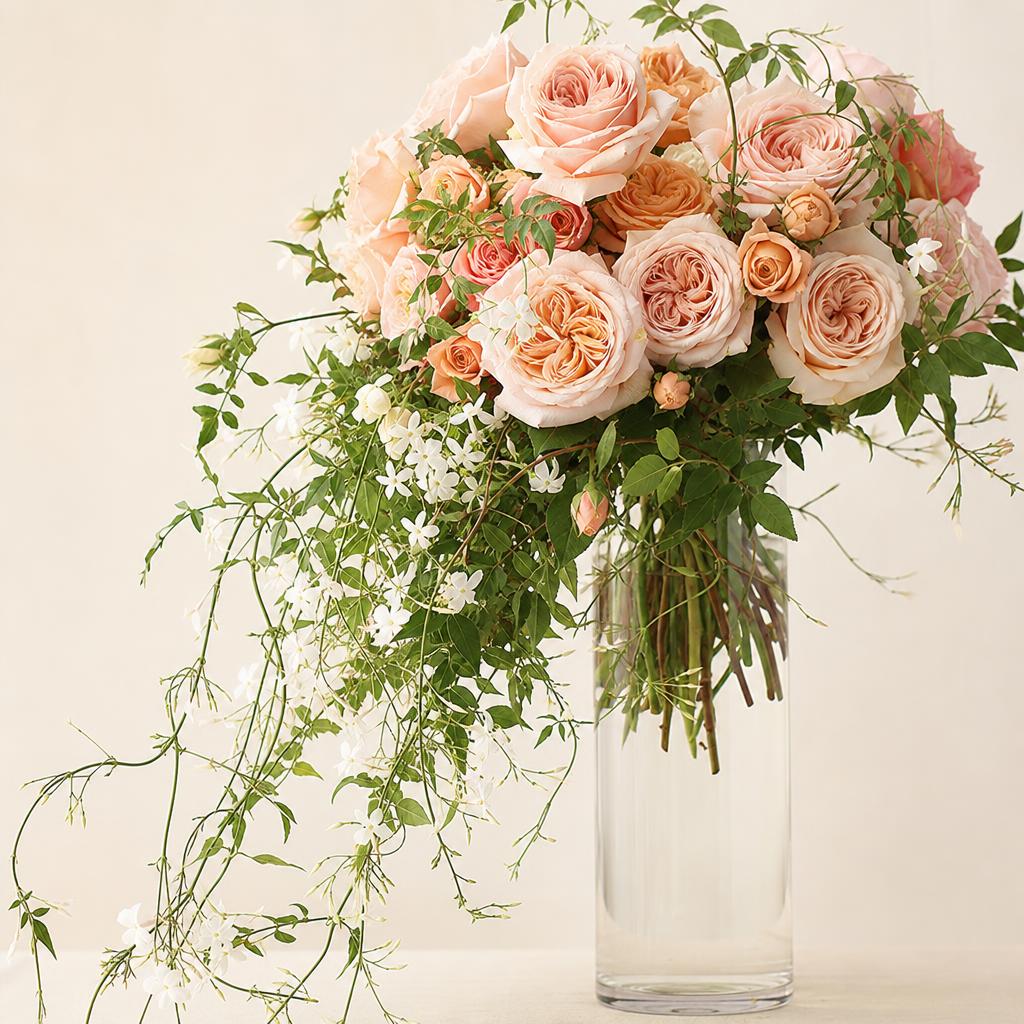 Blush Rose Cascade — hand-arranged soft flowers for delivery in Dalton, GA