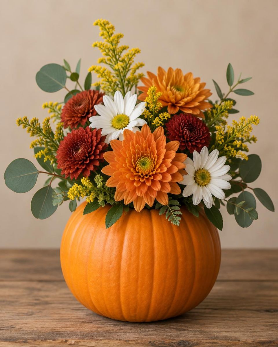Autumn Pumpkin Posy — hand-arranged fall flowers for delivery in Dalton, GA