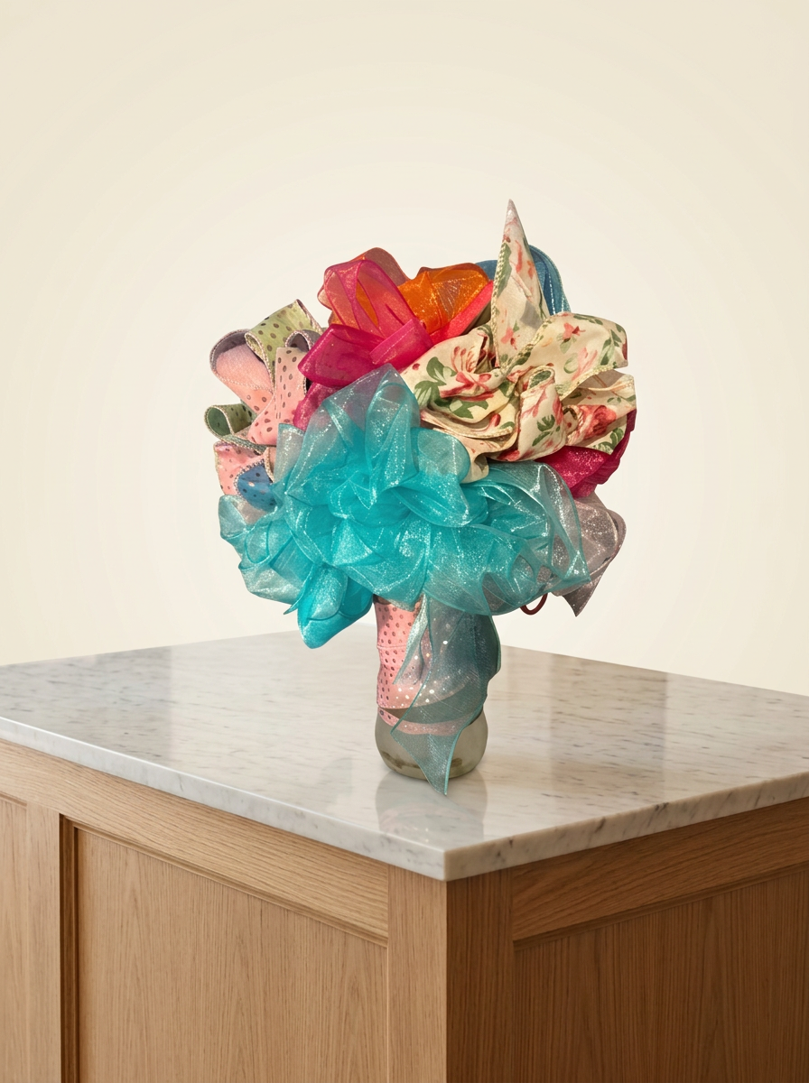 Ribbon Bow Jar Bouquet — hand-arranged soft flowers for delivery in Dalton, GA