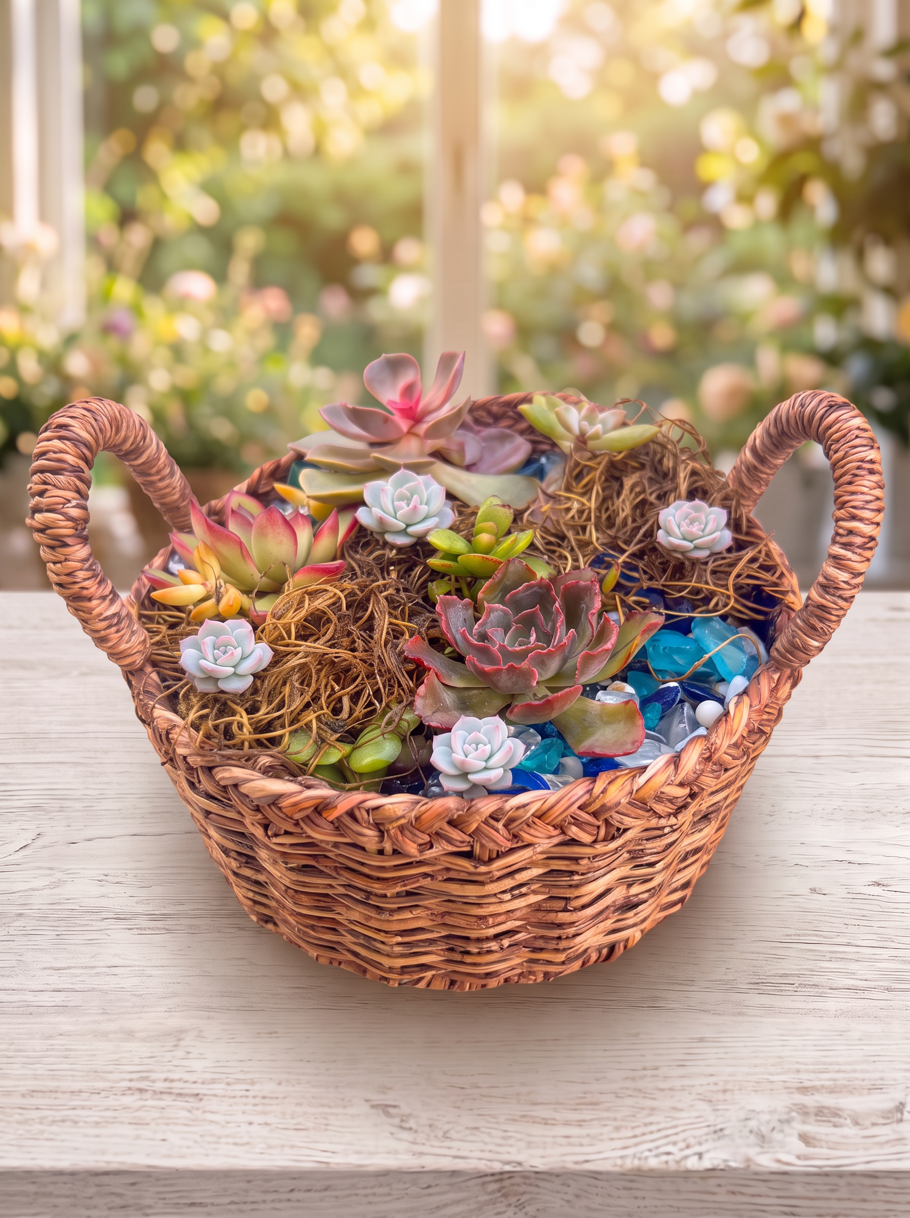 Wicker Basket Succulent Garden — hand-arranged add-ons flowers for delivery in Dalton, GA