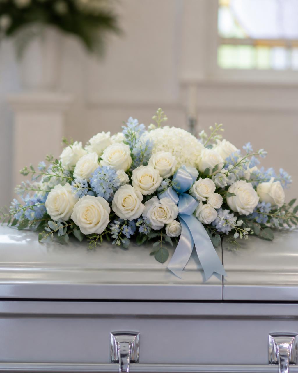 Little One Casket Cover — Boy — children's funeral flower delivery Dalton, GA