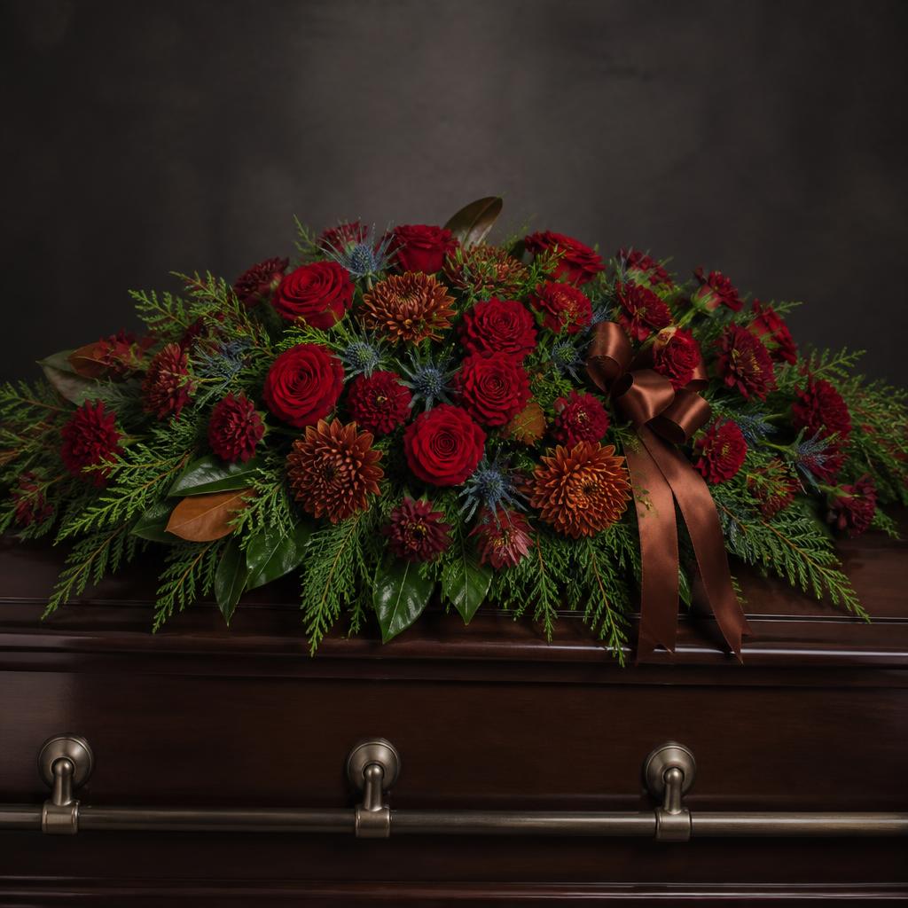 Strong & Steady Casket Cover — hand-arranged sympathy funeral flowers for delivery in Dalton, GA