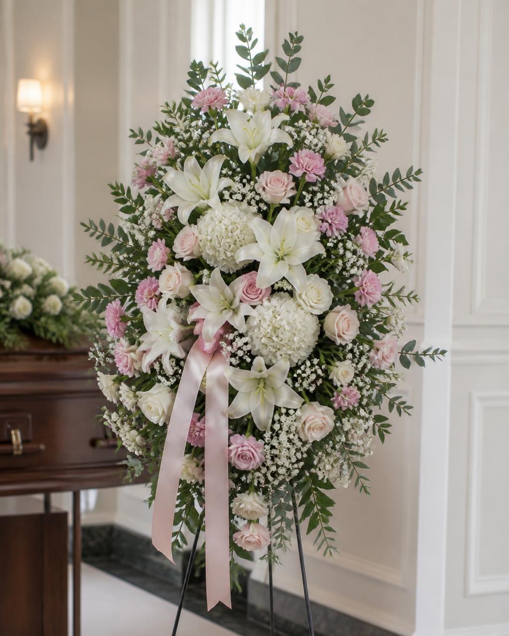 Cherished Girl Standing Spray — children's funeral flower delivery Dalton, GA