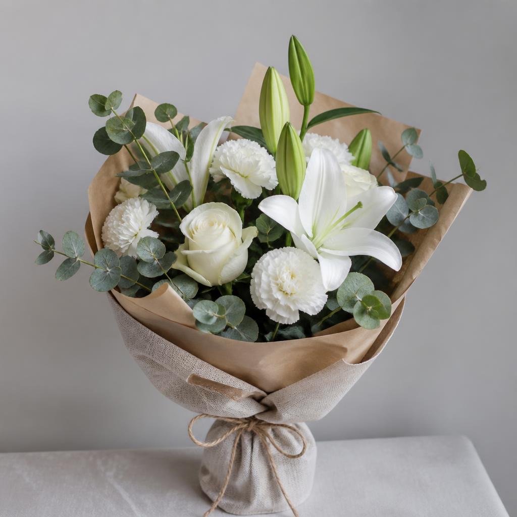 Quiet Comfort Wrapped Bouquet — hand-arranged sympathy funeral flowers for delivery in Dalton, GA