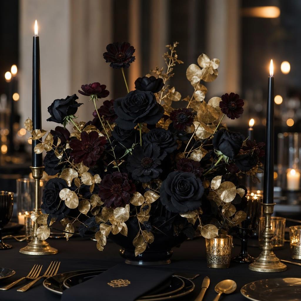 Black & Gold Centerpiece — hand-arranged wedding flowers for delivery in Dalton, GA