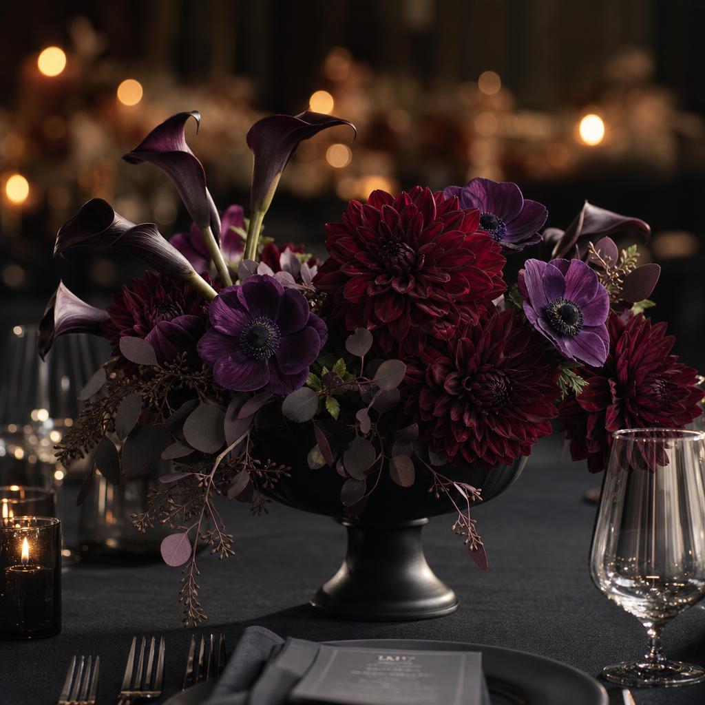 Midnight Noir Centerpiece — hand-arranged wedding flowers for delivery in Dalton, GA